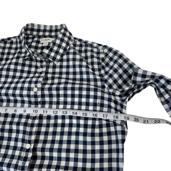 J.Crew Womens Navy & White Gingham Button-Up Shirt SZ MP 100% Cotton Long Sleeve - Picture 6 of 12